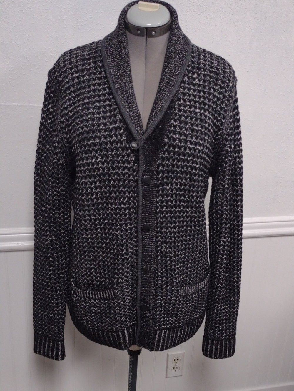 RAG & BONE MEN'S NEIMAN MARCUS TARGET WOOL COTTON TWEED SHAWL CARDIGAN SWEATER L